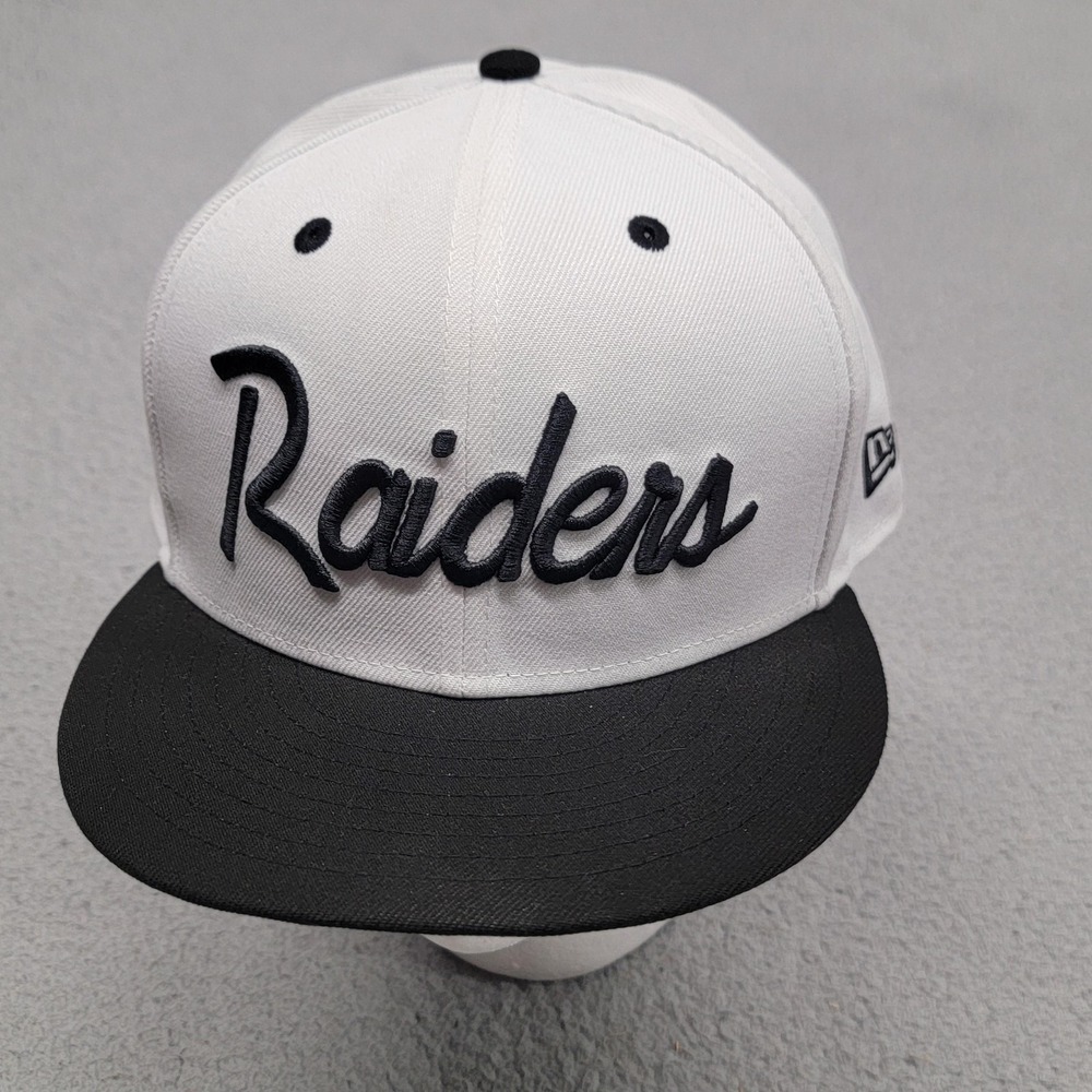 Raiders Hat Cap Mens 7-3/4 White Black NFL Football Script Logo 59FIFTY New Era